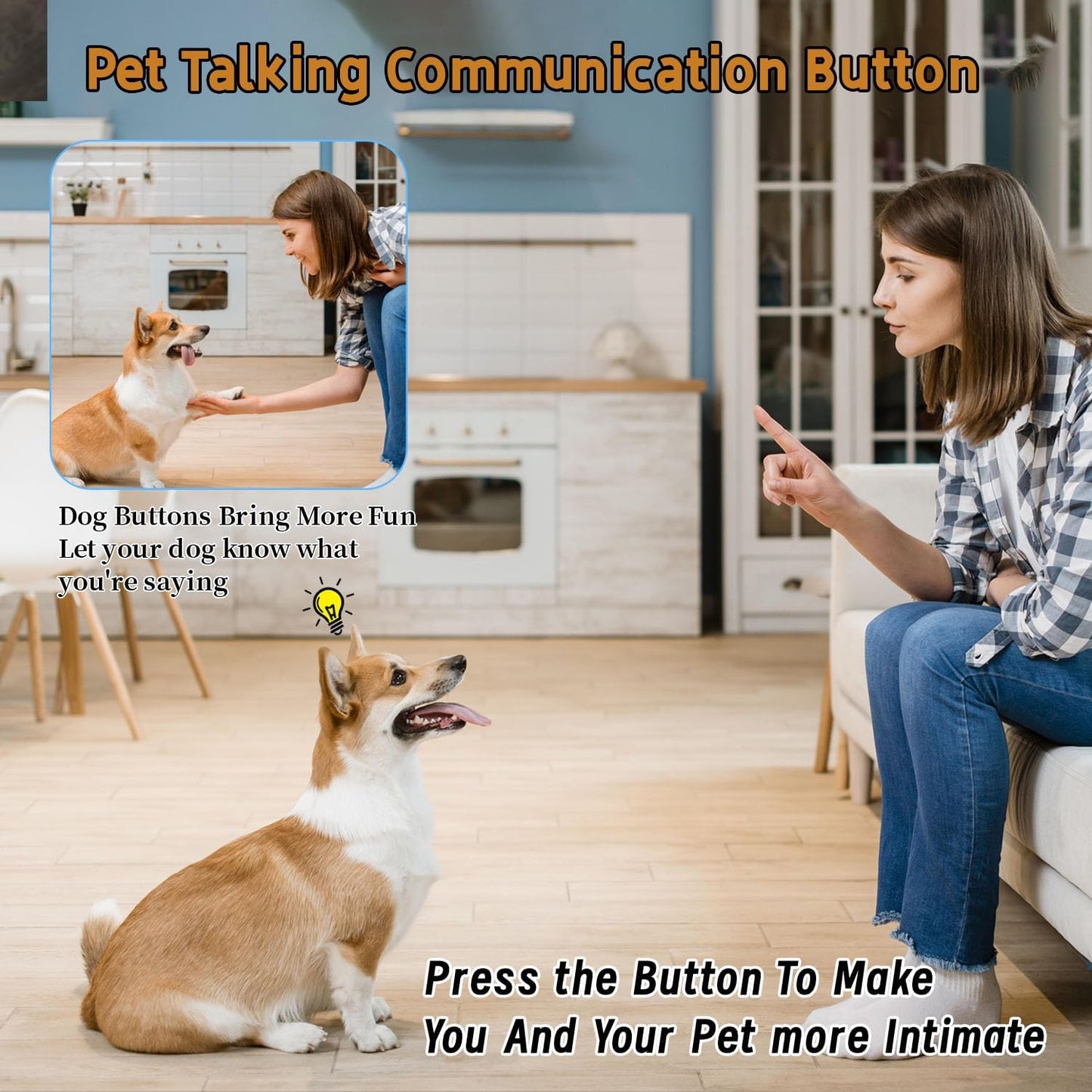 7 Colour Voice Recording Button, Dog Communication Buzzer Button for Pet Training, 30-Second Record and Playback, Includes Waterproof Pad and 50 Scenario Stickers.