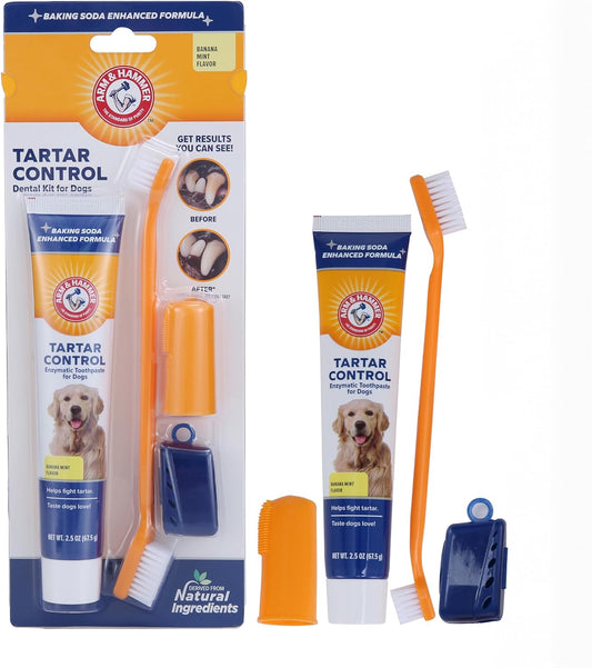 for Pets Tartar Control Kit for Dogs Contains Toothpaste, Toothbrush & Fingerbrush Reduces Plaque & Tartar Buildup, 3-Piece Kit, Banana Mint Flavor (Pack of 1)