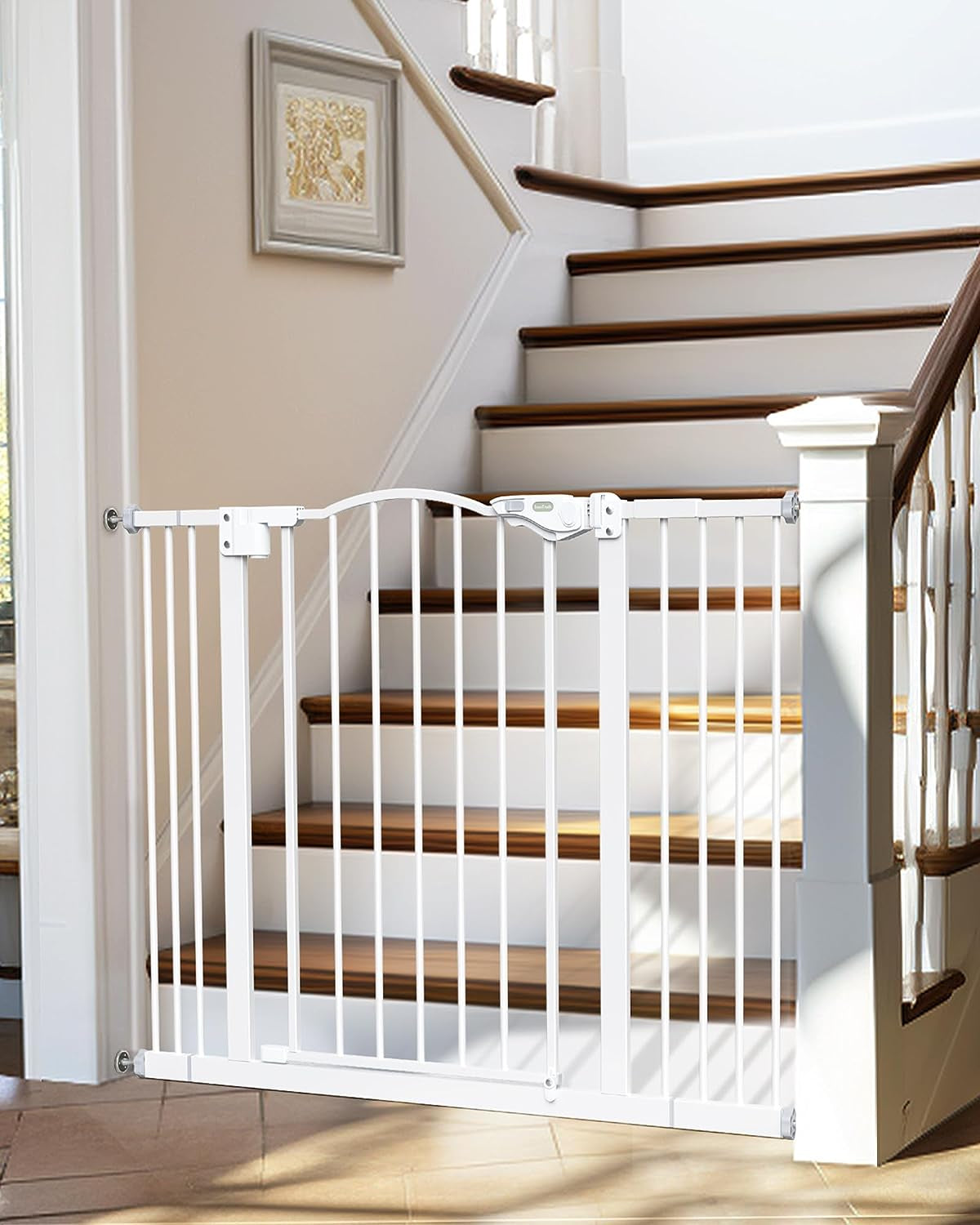 29-39.6" Baby Gate for Stairs, Auto Close Both Sides Dog Gate with One-Hand Opening, 30" Tall Safety Gates for Pets, Hallways, Bedrooms, Wall Pressure Mount No Drill, White